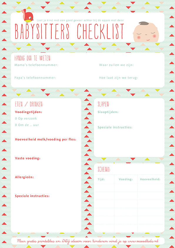 Downloads - Babysitter Checklist | MoodKids